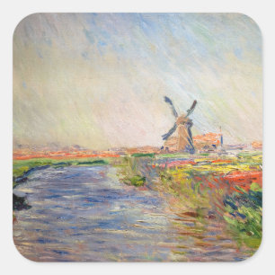 Claude Monet - Tulpenveld in Nederland Vierkante Sticker