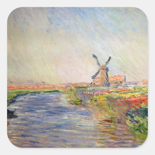 Claude Monet - Tulpenveld in Nederland Vierkante Sticker (Voorkant)