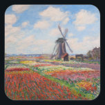 Claude Monet - Tulpenveld in Nederland Vierkante Sticker<br><div class="desc">Tulpenveld in Nederland (Champs de tulipes en Hollande) - Claude Monet,  Olieverf op doek,  1886</div>