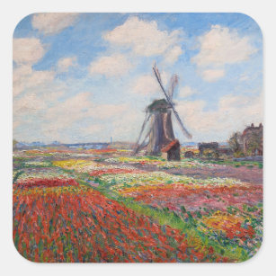 Claude Monet - Tulpenveld in Nederland Vierkante Sticker