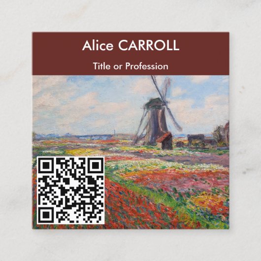 Claude Monet - Tulpenveld, Nederland - QR Code Vierkante Visitekaartje (Voorkant)