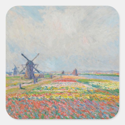 Claude Monet - Tulpenvelden bij Den Haag Vierkante Sticker (Voorkant)