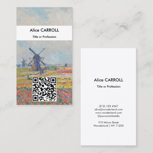 Claude Monet - Tulpenvelden, Den Haag - QR Code Visitekaartje (Voorkant / Achterkant)