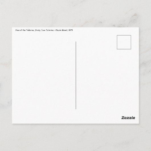 Claude Monet - Uitzicht van de Tuileries, Studie Briefkaart (Achterkant)