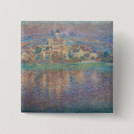 Claude Monet - Vetheuil, Sunset Vierkante Button 5,1 Cm (Voorkant)