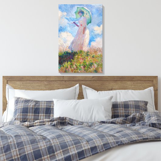 Claude Monet - Vrouw met een parasol naar links Canvas Afdruk (Insitu (Slaapkamer))