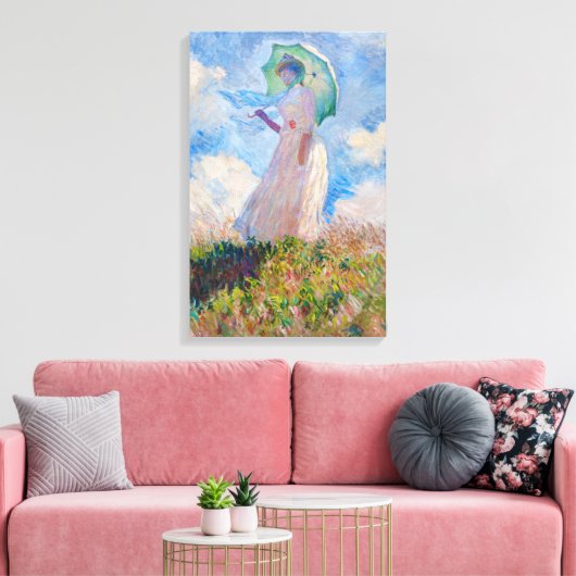 Claude Monet - Vrouw met een parasol naar links Canvas Afdruk (Insitu (Woonkamer))