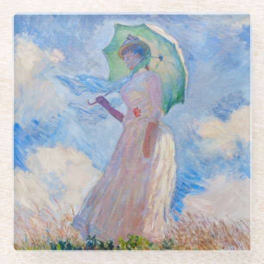 Claude Monet - Vrouw met een parasol naar links Glazen Onderzetter (Voorkant)