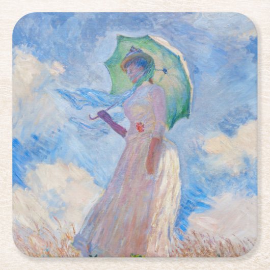 Claude Monet - Vrouw met een parasol naar links Kartonnen Onderzetters (Voorkant)