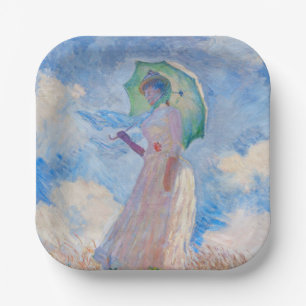 Claude Monet - Vrouw met een parasol naar links ki Papieren Bordje