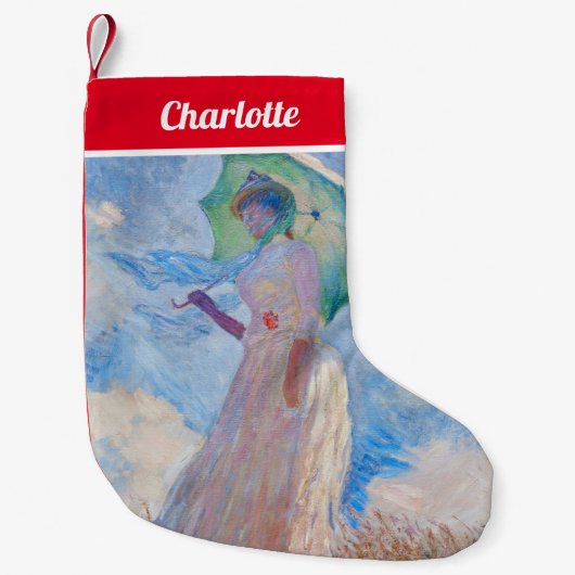 Claude Monet - Vrouw met een parasol naar links Kleine Kerstsok (Voorkant)
