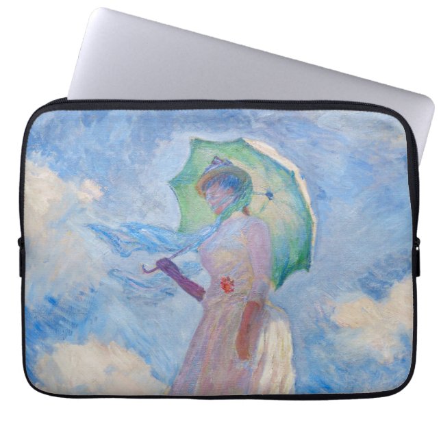 Claude Monet - Vrouw met een parasol naar links Laptop Sleeve (Voorkant)