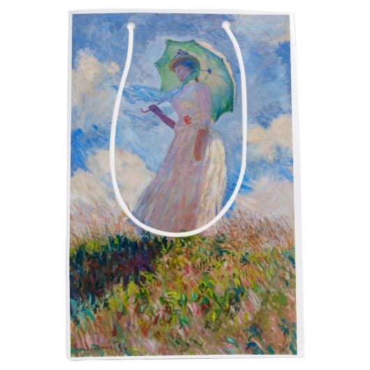 Claude Monet - Vrouw met een parasol naar links Medium Cadeauzakje (Voorkant)