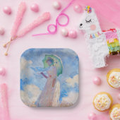 Claude Monet - Vrouw met een parasol naar links Papieren Bordje (Feest)