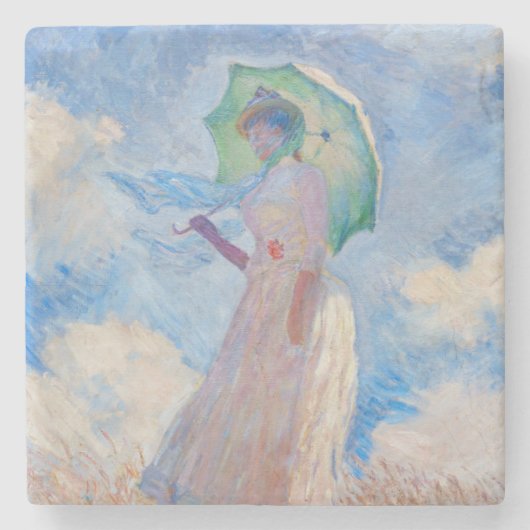Claude Monet - Vrouw met een parasol naar links Stenen Onderzetter (Voorkant)