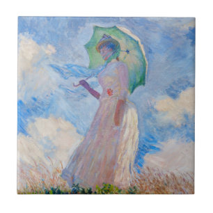 Claude Monet - Vrouw met een parasol naar links Tegeltje