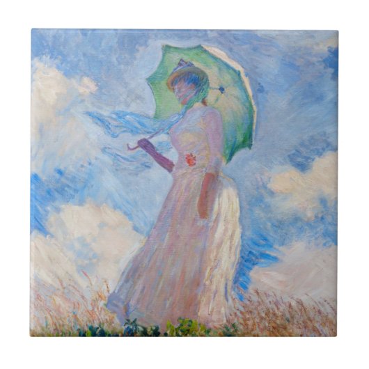 Claude Monet - Vrouw met een parasol naar links Tegeltje (Voorkant)