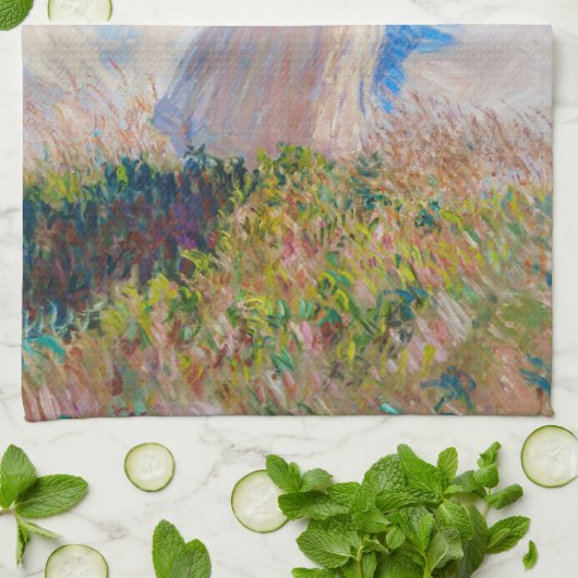 Claude Monet - Vrouw met een parasol naar links Theedoek (Gevouwen)