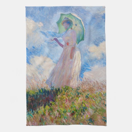 Claude Monet - Vrouw met een parasol naar links Theedoek (Verticaal)