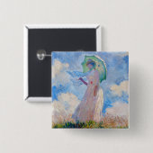 Claude Monet - Vrouw met een parasol naar links Vierkante Button 5,1 Cm (Voorkant /achterkant)