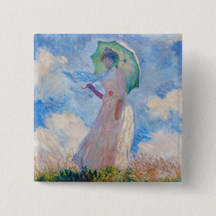 Claude Monet - Vrouw met een parasol naar links Vierkante Button 5,1 Cm