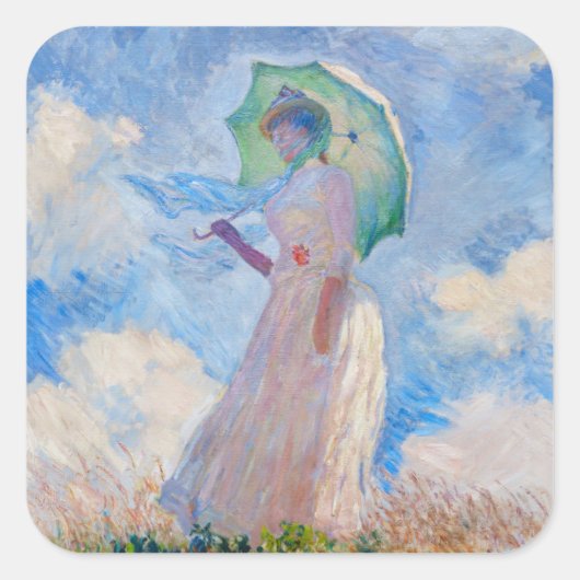 Claude Monet - Vrouw met een parasol naar links Vierkante Sticker (Voorkant)