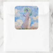 Claude Monet - Vrouw met een parasol naar links Vierkante Sticker (Tas)