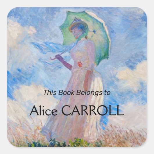 Claude Monet - Vrouw met een parasol naar links Vierkante Sticker (Voorkant)