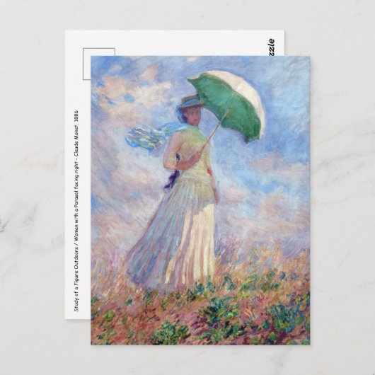 Claude Monet - Vrouw met een parasol naar rechts Briefkaart (Voorkant / Achterkant)