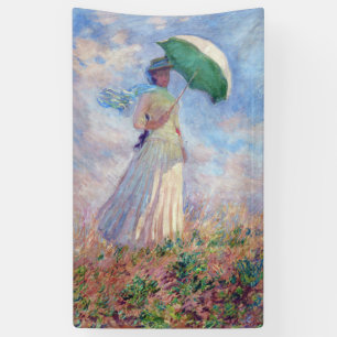 Claude Monet - Vrouw met een Parasol naar rechts Spandoek