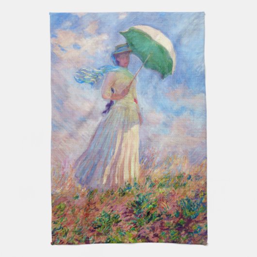 Claude Monet - Vrouw met een Parasol naar rechts Theedoek (Verticaal)
