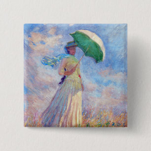 Claude Monet - Vrouw met een Parasol naar rechts Vierkante Button 5,1 Cm