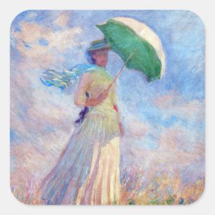 Claude Monet - Vrouw met een Parasol naar rechts Vierkante Sticker