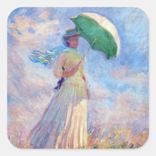 Claude Monet - Vrouw met een Parasol naar rechts Vierkante Sticker (Voorkant)