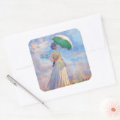 Claude Monet - Vrouw met een Parasol naar rechts Vierkante Sticker (Envelop)