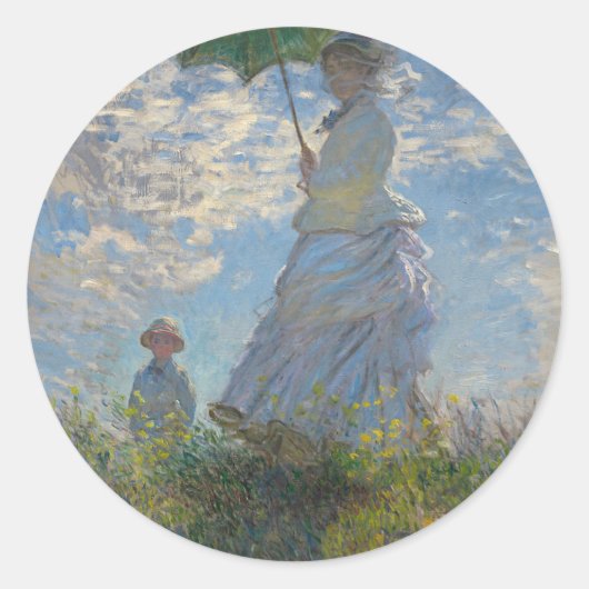 Claude Monet - Vrouw met een parasolkunstwerk Ronde Sticker (Voorkant)