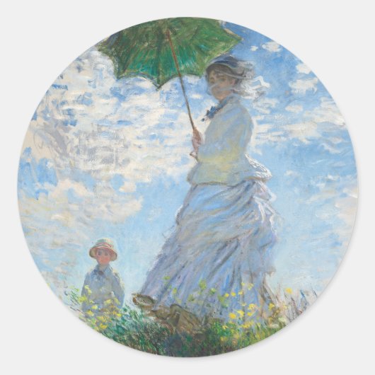 CLAUDE MONET "VROUW MET PARASOL" ENVELOPE RONDE STICKER (Voorkant)
