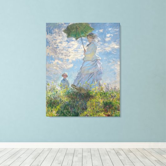 Claude Monet: Vrouw met Parasol Madame Monet 1875 Canvas Afdruk (Insitu (Houten vloer))