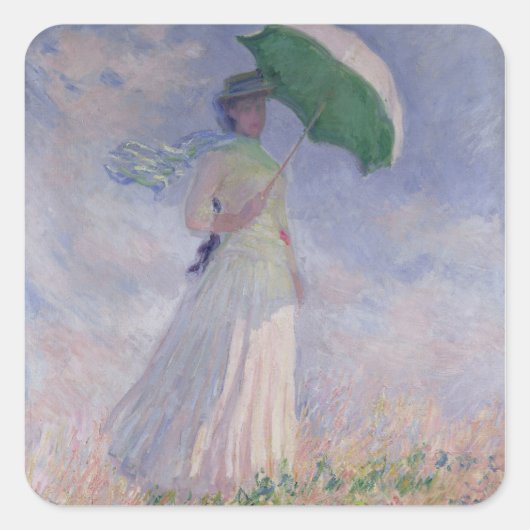 Claude Monet | Vrouw met recht gedraaide parasol Vierkante Sticker (Voorkant)