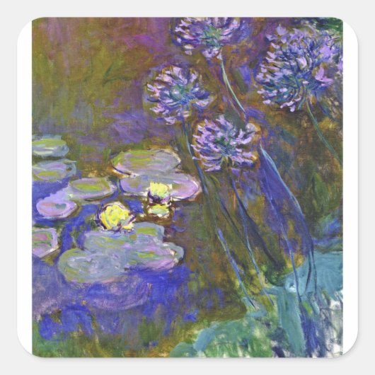 Claude Monet Water Lilies Agapanthus Vierkante Sticker (Voorkant)