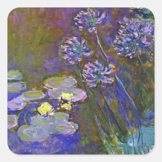 Claude Monet Water Lilies Agapanthus Vierkante Sticker (Voorkant)