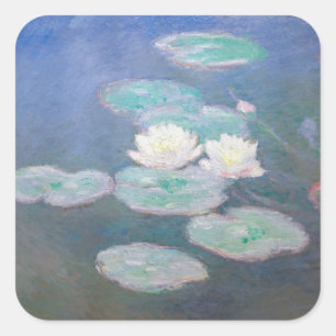 Claude Monet - Water Lilies, effect in de avond Vierkante Sticker