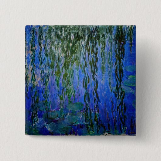Claude Monet - Water Lilies met sluipende wilg Vierkante Button 5,1 Cm (Voorkant)