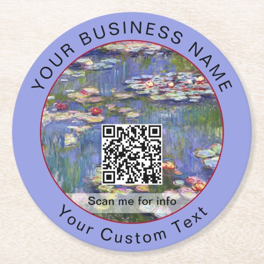 Claude Monet - Water Lilies / Nympheas - QR-code Ronde Kartonnen Onderzetter (Voorkant)