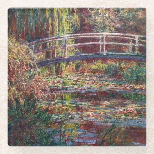 Claude Monet - Water Lily pond, Roze Harmony Glazen Onderzetter (Voorkant)