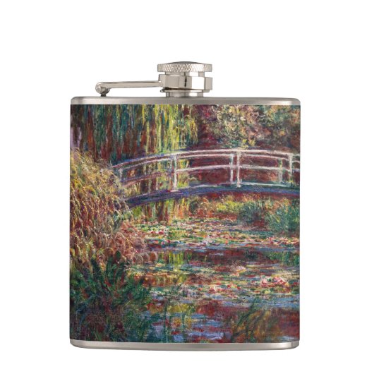 Claude Monet - Water Lily pond, Roze Harmony Heupfles (Voorkant)