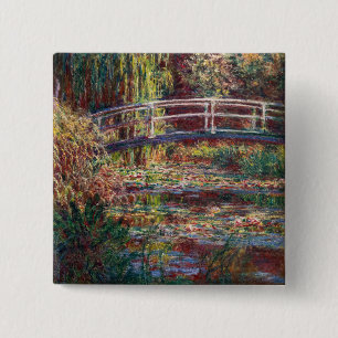 Claude Monet - Water Lily pond, Roze Harmony Vierkante Button 5,1 Cm
