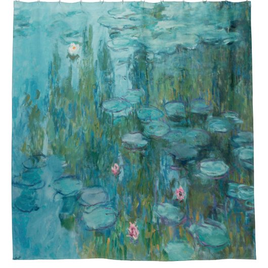 Claude Monet, Waterlelies, 1915, Aqua Blue Douchegordijn (Voorkant)