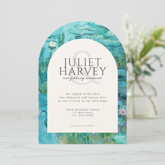 Claude Monet Waterlelies Bruiloft Kaart (Staand voorkant)