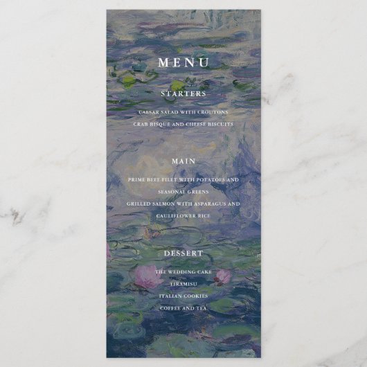 Claude Monet Waterlelies Bruiloft Menu (Voorkant)
